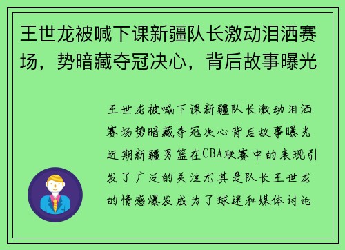 王世龙被喊下课新疆队长激动泪洒赛场，势暗藏夺冠决心，背后故事曝光