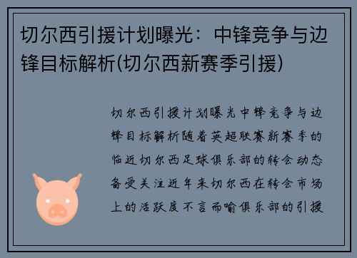 切尔西引援计划曝光：中锋竞争与边锋目标解析(切尔西新赛季引援)